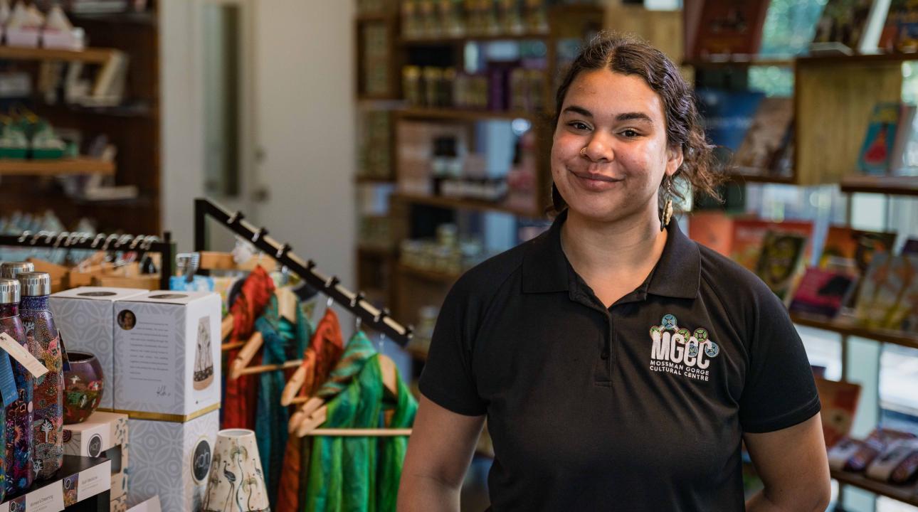 MGCC staff standing inside the gift shop at Mossman Gorge Cultural Centre