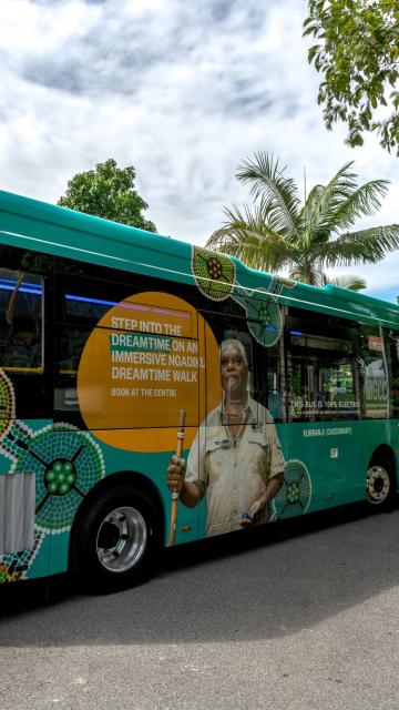 An EV bus at Mossman Gorge Cultural Centre